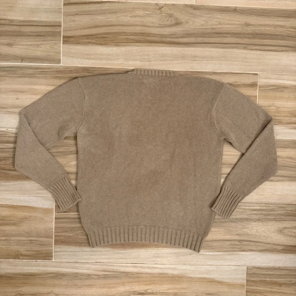 Vintage 90s Polo Ralph Lauren Cotton Knit Sweater Beige Tan Blue Pony Crewneck